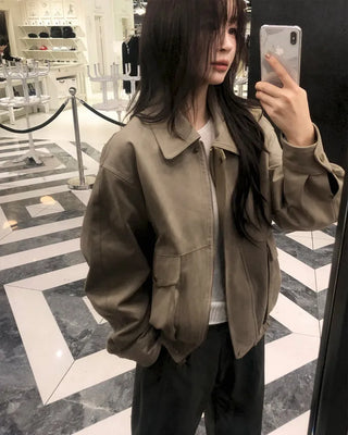 ONLYSLOW. Matte Suede Leather MA-1 Jacket