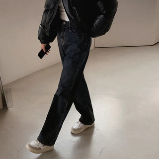 (basic/long) Fleece-lined wide-leg denim pants - 4 sizes