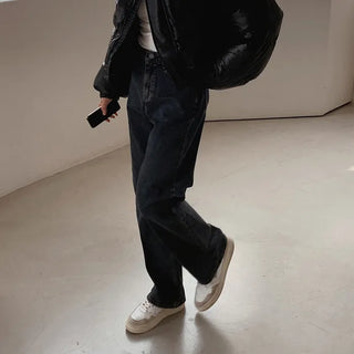 (basic/long) Fleece-lined wide-leg denim pants - 4 sizes