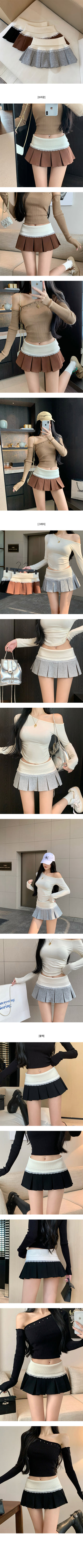 Lace elastic pleated mini skirt