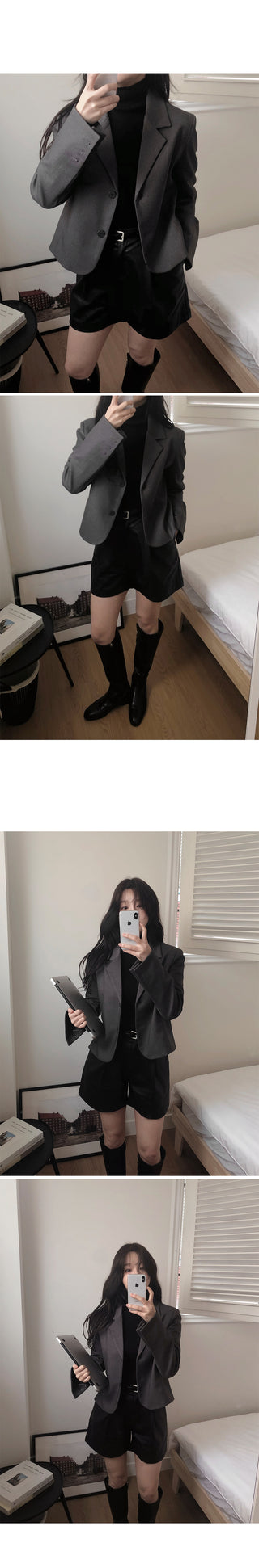Single-breasted semi-cropped jacket - 4 colors