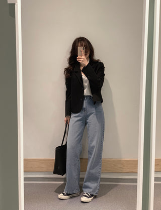 Single-breasted semi-cropped jacket - 4 colors