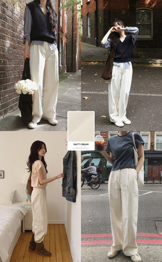 Wide cotton slacks with pleats