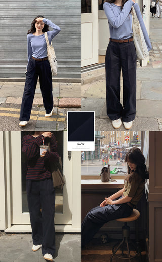 Wide cotton slacks with pleats