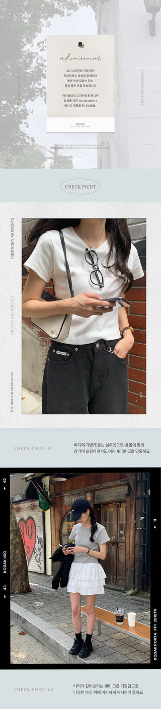 Round rib short-sleeved T-shirt