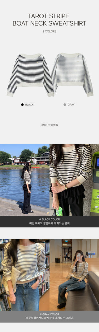 Striped boat neck sweatshirt