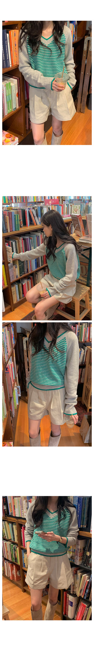 Striped V-neck knit
