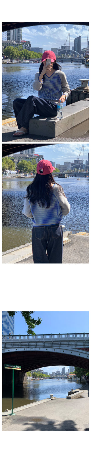 Striped V-neck knit