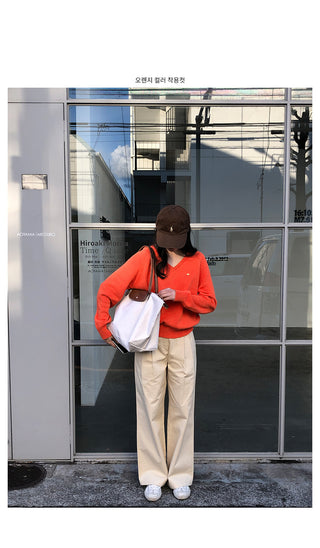 (6 colors) High-quality cotton V-neck knit
