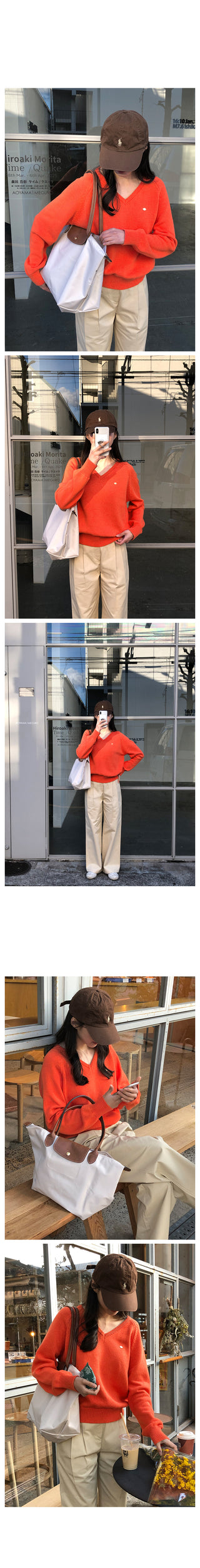 (6 colors) High-quality cotton V-neck knit