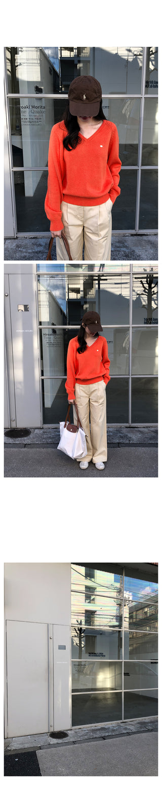 (6 colors) High-quality cotton V-neck knit