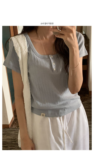 Punched Button Short-Sleeve T-Shirt