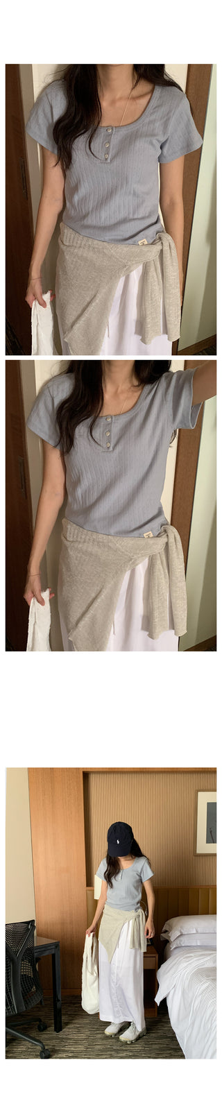 Punched Button Short-Sleeve T-Shirt
