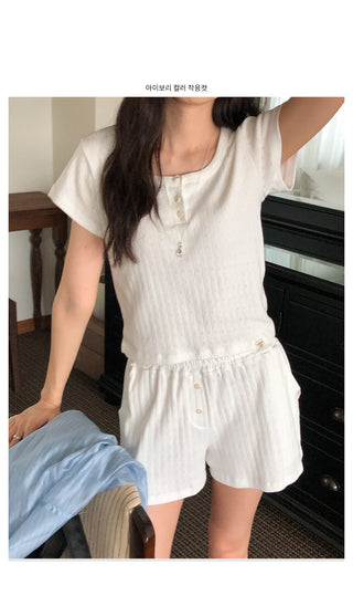 Punched Button Short-Sleeve T-Shirt