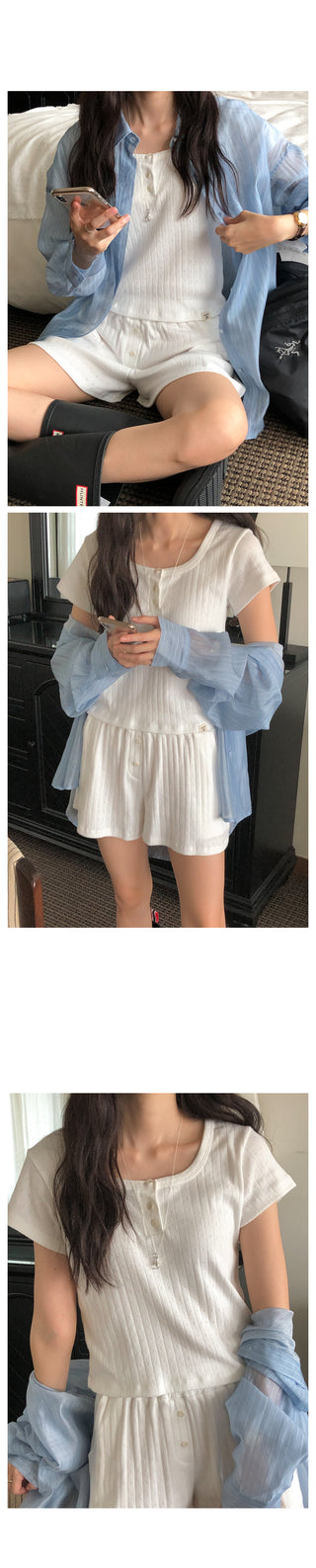 Punched Button Short-Sleeve T-Shirt