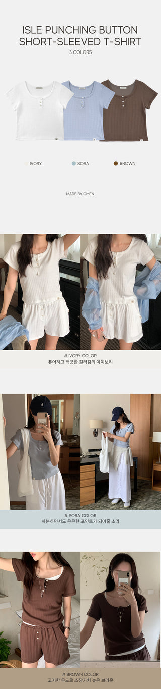 Punched Button Short-Sleeve T-Shirt