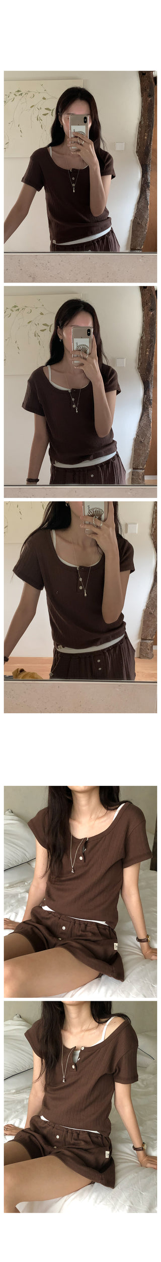 Punched Button Short-Sleeve T-Shirt