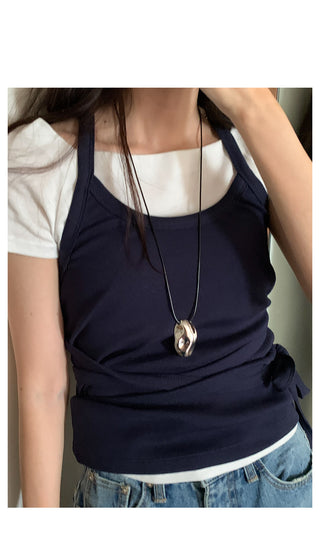 Long tie halter neck sleeveless