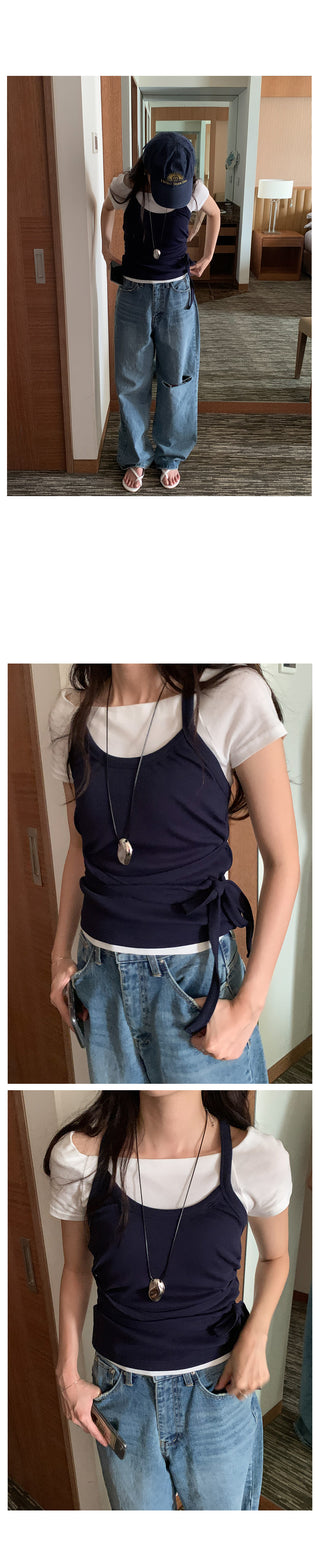 Long tie halter neck sleeveless