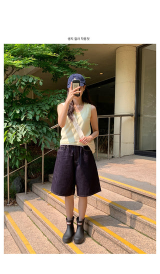 Low denim shorts