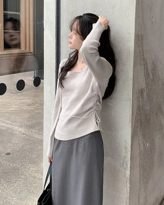Side Ribbon Slim Square Knit - 4 Colors