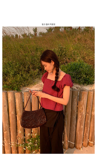 Checked 2-way blouse