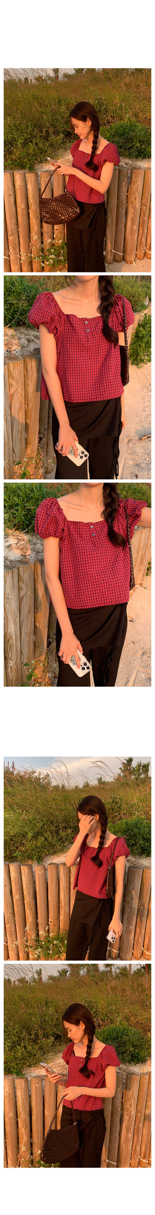 Checked 2-way blouse