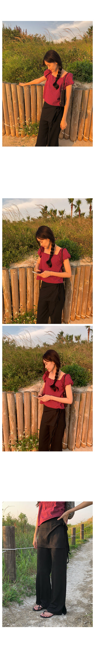 Checked 2-way blouse