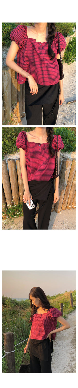 Checked 2-way blouse