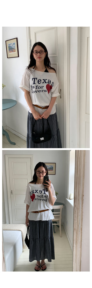 Checked flared long skirt