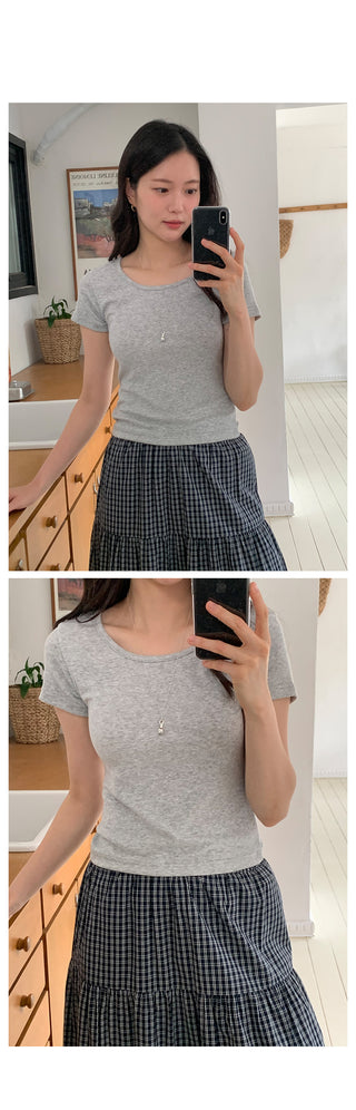 Checked flared long skirt