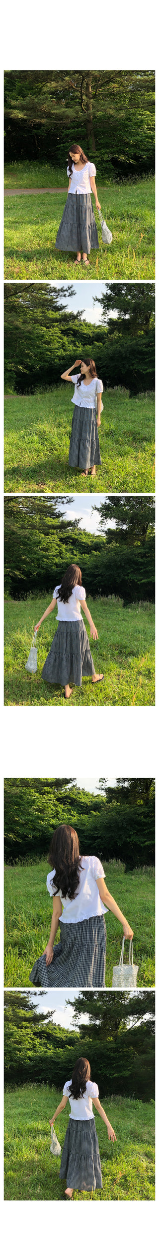 Checked flared long skirt