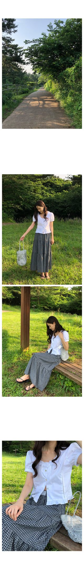 Checked flared long skirt