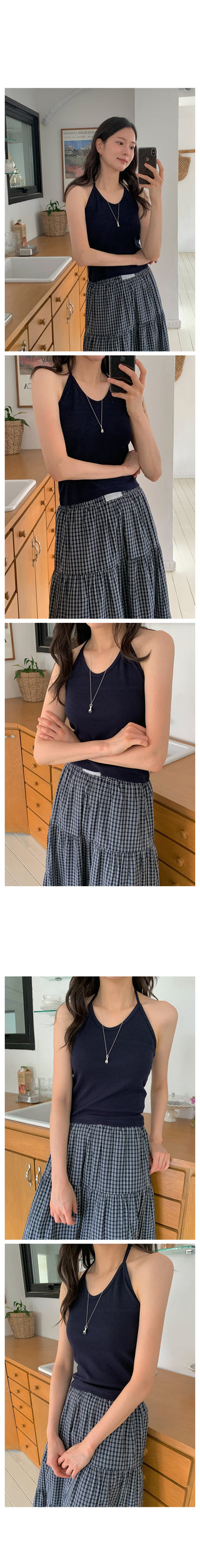 Checked flared long skirt