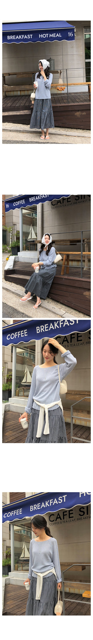 Checked flared long skirt