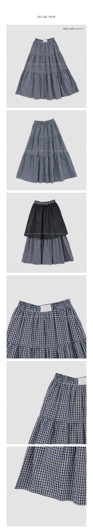 Checked flared long skirt