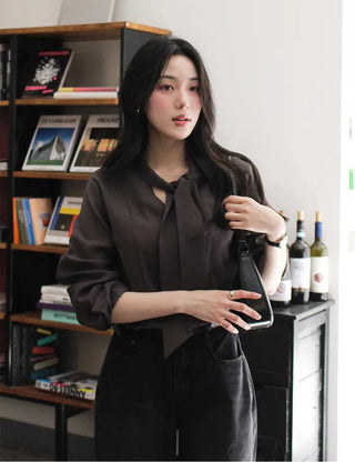 Wool Tencel Tie Blouse