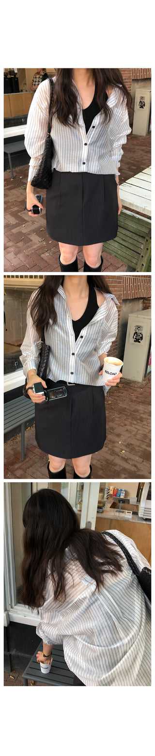(2 colors) Striped Loose Fit Shirt