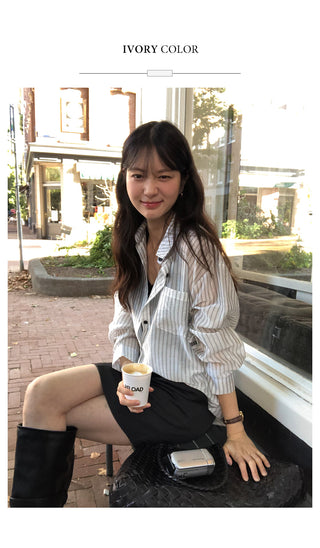 (2 colors) Striped Loose Fit Shirt