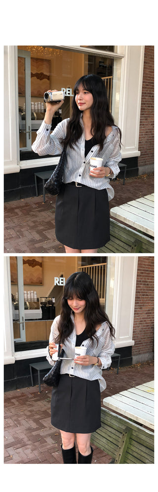 (2 colors) Striped Loose Fit Shirt