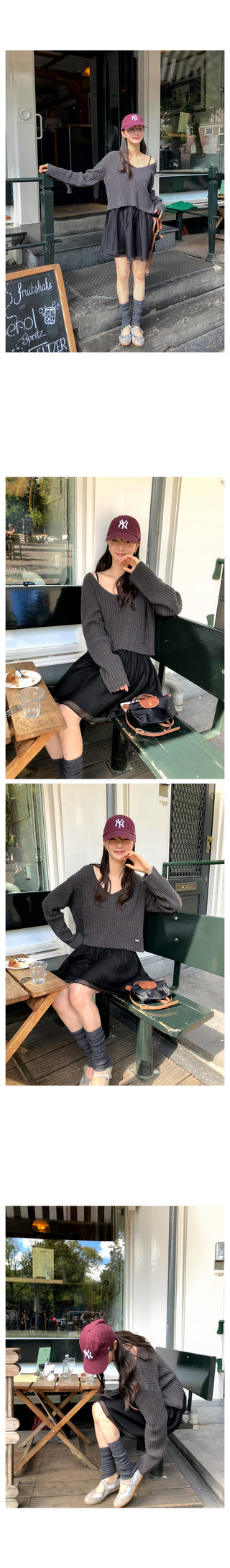(3 colors) V-neck cropped knit