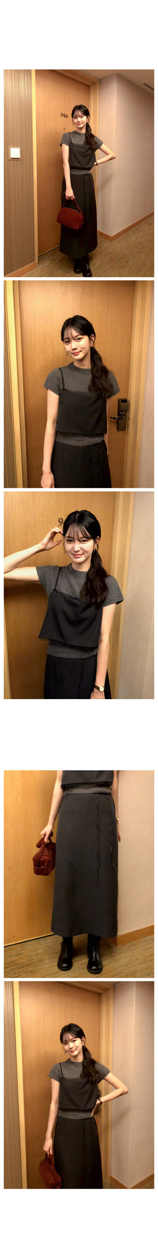 (2 colors) Strap Long Skirt