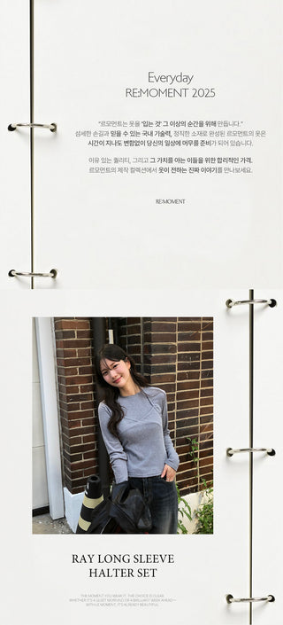 (2 colors) Long-sleeved T-shirt and bustier set