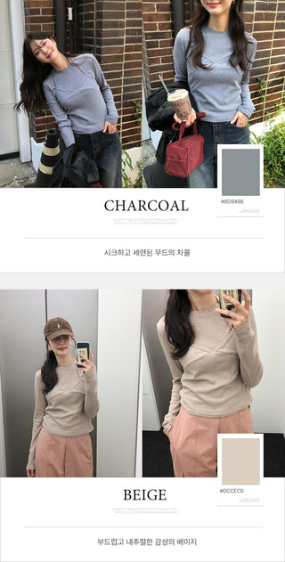 (2 colors) Long-sleeved T-shirt and bustier set