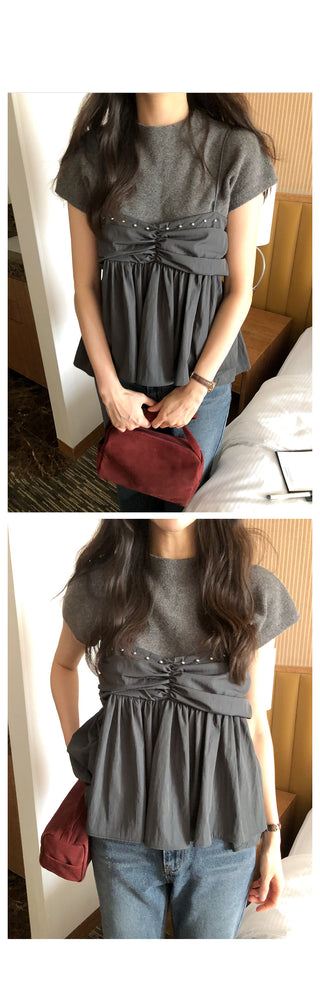 (2 colors) Shirred Layered Bustier