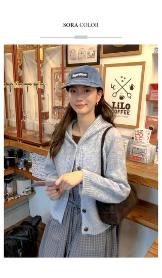 (2 colors) Hooded button-up cardigan