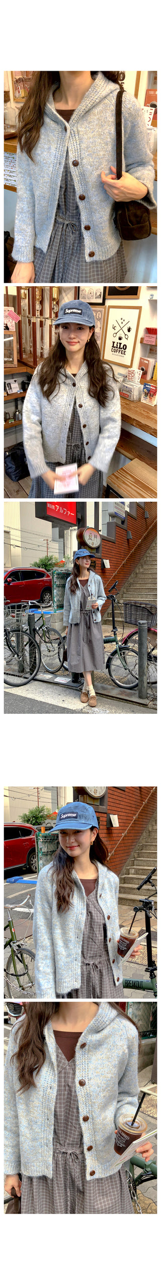 (2 colors) Hooded button-up cardigan