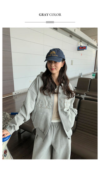 (2 colors) Fleece-lined hooded zip-up jacket