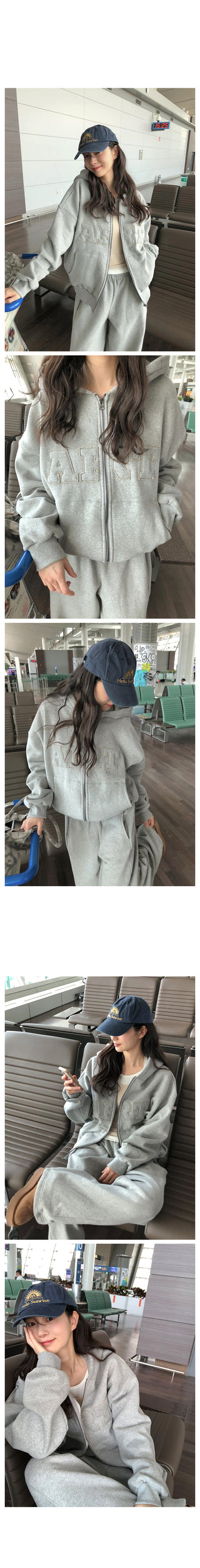 (2 colors) Fleece-lined hooded zip-up jacket