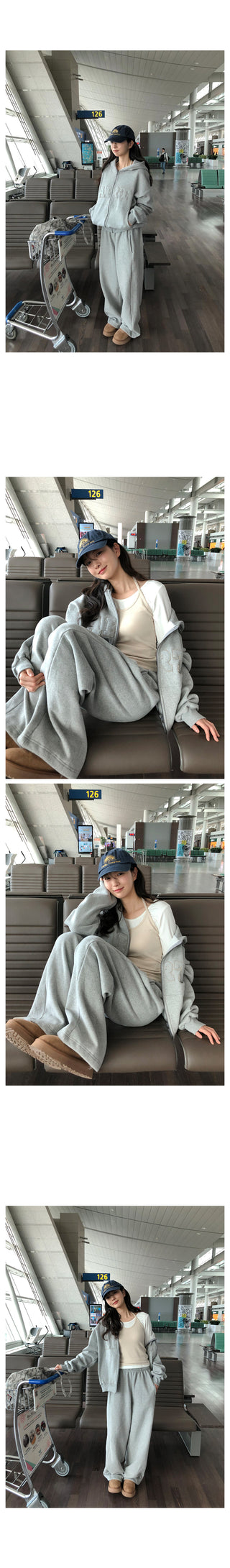 (2 colors) Fleece-lined hooded zip-up jacket
